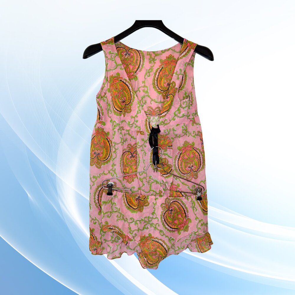 Vintage Pink Paisley Short PJ Set - Sleeveless Robe & Panties, Junior Large - Picture 10 of 10